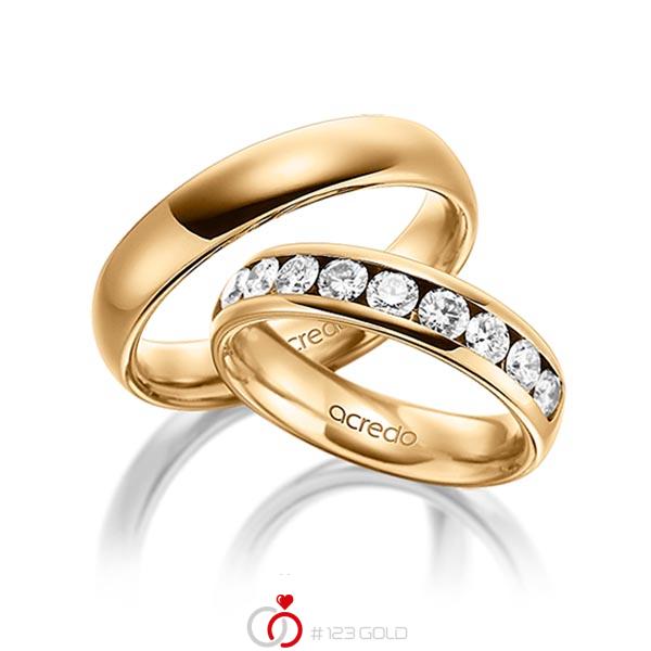 Paar klassische Memoire-Trauringe/Eheringe in aussen Roségold 585 , innen Roségold 585 halbausgefasst mit zus. 1,1 ct. Brillant tw, si von acredo - A-1534-7 Paar klassische Memoire-Trauringe/Eheringe in aussen Roségold 585 , innen Roségold 585 halbausgefasst mit zus. 1,1 ct. Brillant tw, si von acredo - A-1534-7