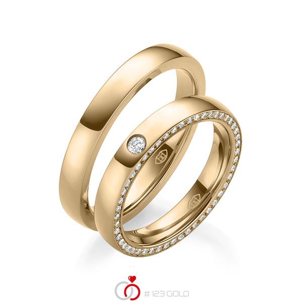 Paar klassische Memoire-Trauringe/Eheringe in außen Roségold 585 , innen Roségold 585 vollausgefasst mit zus. 0,31 ct. Brillant tw, si - UQ-1008-7 Paar klassische Memoire-Trauringe/Eheringe in außen Roségold 585 , innen Roségold 585 vollausgefasst mit zus. 0,31 ct. Brillant tw, si - UQ-1008-7