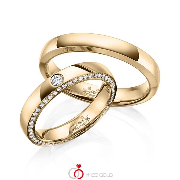 Paar klassische Memoire-Trauringe/Eheringe in außen Roségold 585 , innen Roségold 585 vollausgefasst mit zus. 0,34 ct. Brillant tw, si von Steinberg - Q-1627-7 Paar klassische Memoire-Trauringe/Eheringe in außen Roségold 585 , innen Roségold 585 vollausgefasst mit zus. 0,34 ct. Brillant tw, si von Steinberg - Q-1627-7
