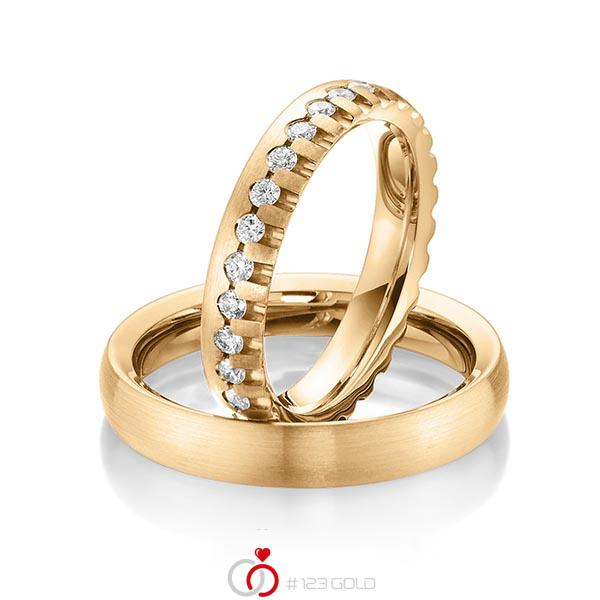 Paar klassische Memoire-Trauringe/Eheringe in außen Roségold 585 , innen Roségold 585 vollausgefasst mit zus. 0,85 ct. Brillant tw, si von Steinberg - Q-1470-7 Paar klassische Memoire-Trauringe/Eheringe in außen Roségold 585 , innen Roségold 585 vollausgefasst mit zus. 0,85 ct. Brillant tw, si von Steinberg - Q-1470-7
