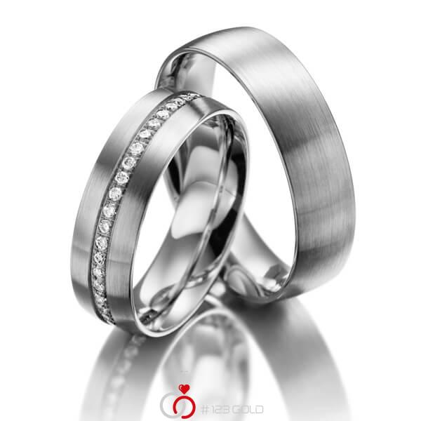 Paar klassische Memoire-Trauringe/Eheringe in außen Weißgold 585 , innen Weißgold 585 halbausgefasst mit zus. 0,21 ct. Brillant tw, si - NP-1081-1 Paar klassische Memoire-Trauringe/Eheringe in außen Weißgold 585 , innen Weißgold 585 halbausgefasst mit zus. 0,21 ct. Brillant tw, si - NP-1081-1