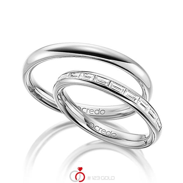 Paar klassische Memoire-Trauringe/Eheringe in aussen Weissgold 585 , innen Weissgold 585 halbausgefasst mit zus. 0,5 ct. Baguette-Diamant tw, vs von acredo - A-1532-4 Paar klassische Memoire-Trauringe/Eheringe in aussen Weissgold 585 , innen Weissgold 585 halbausgefasst mit zus. 0,5 ct. Baguette-Diamant tw, vs von acredo - A-1532-4