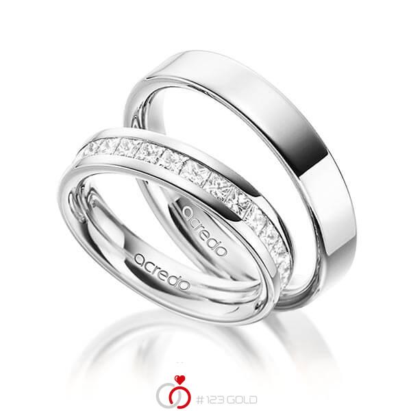 Paar klassische Memoire-Trauringe/Eheringe in aussen Weissgold 585 , innen Weissgold 585 halbausgefasst mit zus. 1,05 ct. Prinzess-Diamant tw, si von acredo - A-1533-4 Paar klassische Memoire-Trauringe/Eheringe in aussen Weissgold 585 , innen Weissgold 585 halbausgefasst mit zus. 1,05 ct. Prinzess-Diamant tw, si von acredo - A-1533-4
