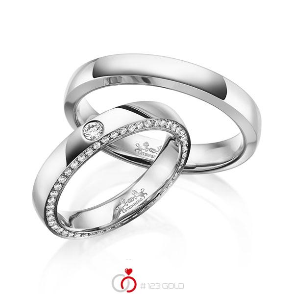 Paar klassische Memoire-Trauringe/Eheringe in außen Weißgold 585 , innen Weißgold 585 vollausgefasst mit zus. 0,34 ct. Brillant tw, si von Steinberg - Q-1627-2 Paar klassische Memoire-Trauringe/Eheringe in außen Weißgold 585 , innen Weißgold 585 vollausgefasst mit zus. 0,34 ct. Brillant tw, si von Steinberg - Q-1627-2