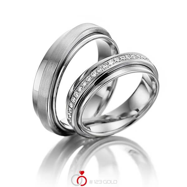 Paar klassische Memoire-Trauringe/Eheringe in aussen Weissgold 585 , innen Weissgold 585 vollausgefasst mit zus. 0,49 ct. Brillant tw, si von 123gold - Y-1353-5 Paar klassische Memoire-Trauringe/Eheringe in aussen Weissgold 585 , innen Weissgold 585 vollausgefasst mit zus. 0,49 ct. Brillant tw, si von 123gold - Y-1353-5