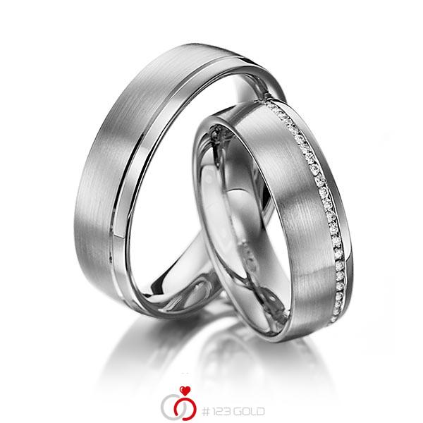 Paar klassische Memoire-Trauringe/Eheringe in Edelstahl vollausgefasst mit zus. 0,305 ct. Brillant tw, si von 123gold - Y-1132-3 Paar klassische Memoire-Trauringe/Eheringe in Edelstahl vollausgefasst mit zus. 0,305 ct. Brillant tw, si von 123gold - Y-1132-3