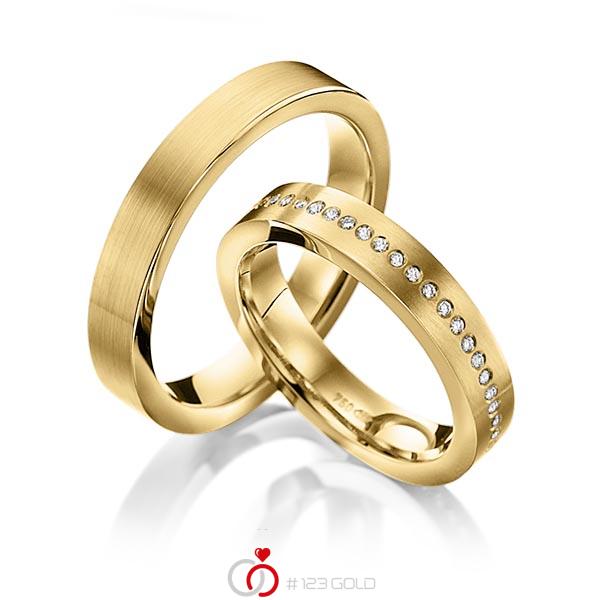 Paar klassische Memoire-Trauringe/Eheringe in Gelbgold 585 halbausgefasst mit zus. 0,14 ct. Brillant tw, si von 123gold - Y-1119-6 Paar klassische Memoire-Trauringe/Eheringe in Gelbgold 585 halbausgefasst mit zus. 0,14 ct. Brillant tw, si von 123gold - Y-1119-6