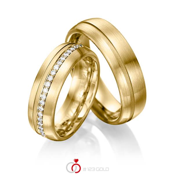 Paar klassische Memoire-Trauringe/Eheringe in Gelbgold 585 halbausgefasst mit zus. 0,176 ct. Brillant tw, si von 123gold - Y-1018-11 Paar klassische Memoire-Trauringe/Eheringe in Gelbgold 585 halbausgefasst mit zus. 0,176 ct. Brillant tw, si von 123gold - Y-1018-11