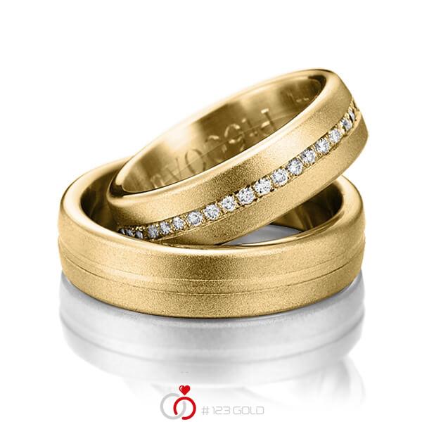 Paar klassische Memoire-Trauringe/Eheringe in Gelbgold 585 halbausgefasst mit zus. 0,22 ct. Brillant tw, si von Steinberg - Q-1214-7 Paar klassische Memoire-Trauringe/Eheringe in Gelbgold 585 halbausgefasst mit zus. 0,22 ct. Brillant tw, si von Steinberg - Q-1214-7