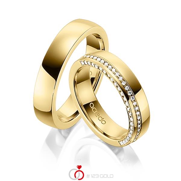 Paar klassische Memoire-Trauringe/Eheringe in Gelbgold 585 halbausgefasst mit zus. 0,265 ct. Brillant tw, si von acredo - A-1540-3 Paar klassische Memoire-Trauringe/Eheringe in Gelbgold 585 halbausgefasst mit zus. 0,265 ct. Brillant tw, si von acredo - A-1540-3