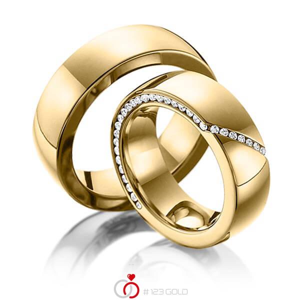 Paar klassische Memoire-Trauringe/Eheringe in Gelbgold 585 halbausgefasst mit zus. 0,29 ct. Brillant tw, si von 123gold - Y-1281-1 Paar klassische Memoire-Trauringe/Eheringe in Gelbgold 585 halbausgefasst mit zus. 0,29 ct. Brillant tw, si von 123gold - Y-1281-1