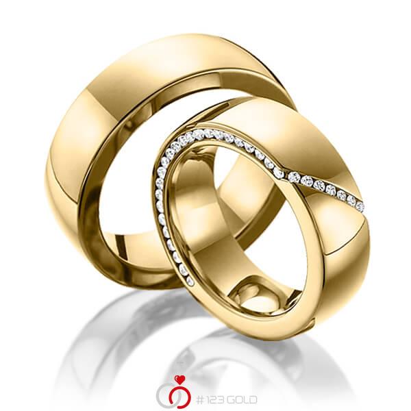 Paar klassische Memoire-Trauringe/Eheringe in Gelbgold 585 halbausgefasst mit zus. 0,29 ct. Brillant tw, si von Steinberg - Q-1226-1 Paar klassische Memoire-Trauringe/Eheringe in Gelbgold 585 halbausgefasst mit zus. 0,29 ct. Brillant tw, si von Steinberg - Q-1226-1