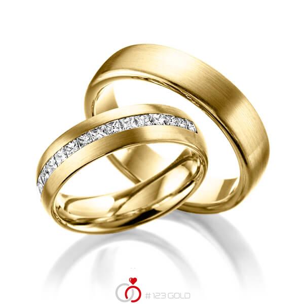 Paar klassische Memoire-Trauringe/Eheringe in Gelbgold 585 halbausgefasst mit zus. 0,68 ct. Prinzess-Diamant tw, si von Steinberg - Q-1221-5 Paar klassische Memoire-Trauringe/Eheringe in Gelbgold 585 halbausgefasst mit zus. 0,68 ct. Prinzess-Diamant tw, si von Steinberg - Q-1221-5