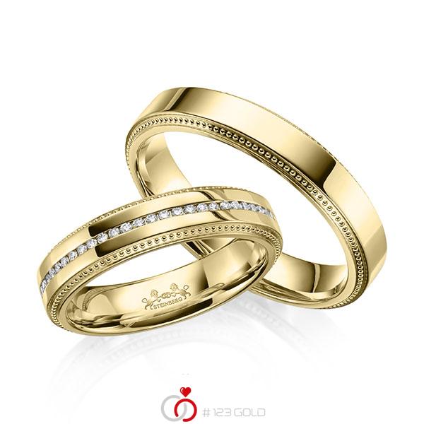 Paar klassische Memoire-Trauringe/Eheringe in Gelbgold 585 vollausgefasst mit zus. 0,295 ct. Brillant tw, si von Steinberg - Q-1657-2 Paar klassische Memoire-Trauringe/Eheringe in Gelbgold 585 vollausgefasst mit zus. 0,295 ct. Brillant tw, si von Steinberg - Q-1657-2