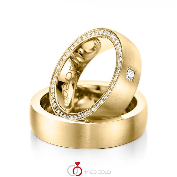 Paar klassische Memoire-Trauringe/Eheringe in Gelbgold 585 vollausgefasst mit zus. 0,355 ct. Prinzess-Diamant & Brillant tw, vs tw, si von acredo - A-1071-3 Paar klassische Memoire-Trauringe/Eheringe in Gelbgold 585 vollausgefasst mit zus. 0,355 ct. Prinzess-Diamant & Brillant tw, vs tw, si von acredo - A-1071-3