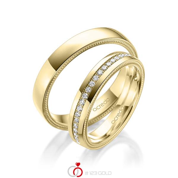 Paar klassische Memoire-Trauringe/Eheringe in Gelbgold 585 vollausgefasst mit zus. 0,44 ct. Brillant tw, si von acredo - A-1754-3 Paar klassische Memoire-Trauringe/Eheringe in Gelbgold 585 vollausgefasst mit zus. 0,44 ct. Brillant tw, si von acredo - A-1754-3