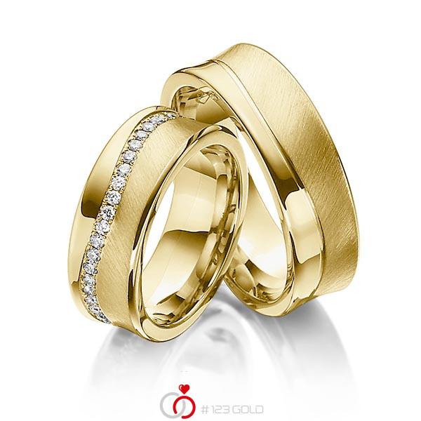 Paar klassische Memoire-Trauringe/Eheringe in Gelbgold 585 vollausgefasst mit zus. 0,47 ct. Brillant tw, si von Steinberg - Q-1193-7 Paar klassische Memoire-Trauringe/Eheringe in Gelbgold 585 vollausgefasst mit zus. 0,47 ct. Brillant tw, si von Steinberg - Q-1193-7
