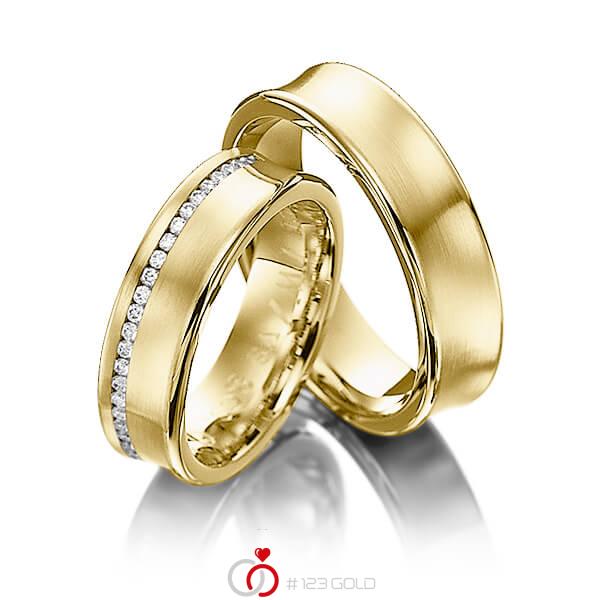 Paar klassische Memoire-Trauringe/Eheringe in Gelbgold 585 vollausgefasst mit zus. 0,4 ct. Brillant tw, si von Steinberg - Q-1232-1 Paar klassische Memoire-Trauringe/Eheringe in Gelbgold 585 vollausgefasst mit zus. 0,4 ct. Brillant tw, si von Steinberg - Q-1232-1