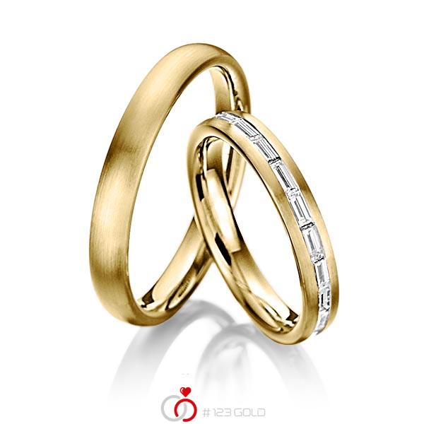 Paar klassische Memoire-Trauringe/Eheringe in Gelbgold 585 vollausgefasst mit zus. 1,38 ct. Baguette-Diamant tw, vs von 123gold - Y-1109-4 Paar klassische Memoire-Trauringe/Eheringe in Gelbgold 585 vollausgefasst mit zus. 1,38 ct. Baguette-Diamant tw, vs von 123gold - Y-1109-4