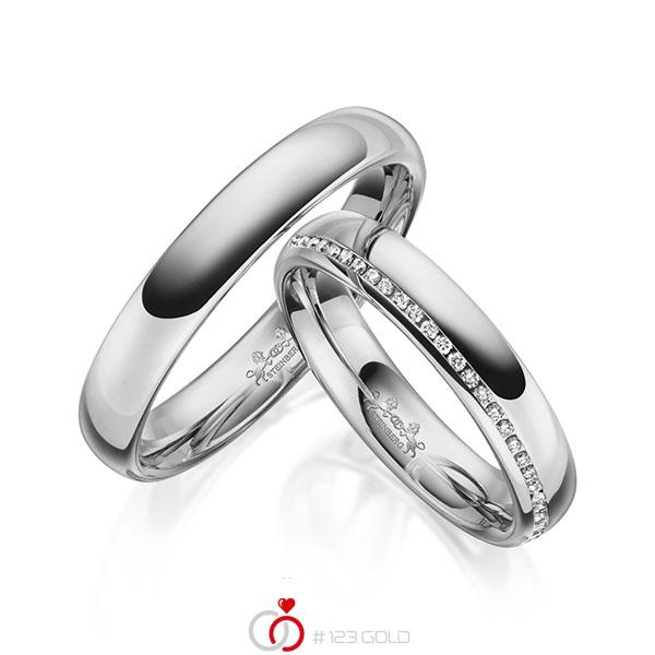 Paar klassische Memoire-Trauringe/Eheringe in Graugold 585 halbausgefasst mit zus. 0,145 ct. Brillant tw, si von Steinberg - Q-1633-5 Paar klassische Memoire-Trauringe/Eheringe in Graugold 585 halbausgefasst mit zus. 0,145 ct. Brillant tw, si von Steinberg - Q-1633-5