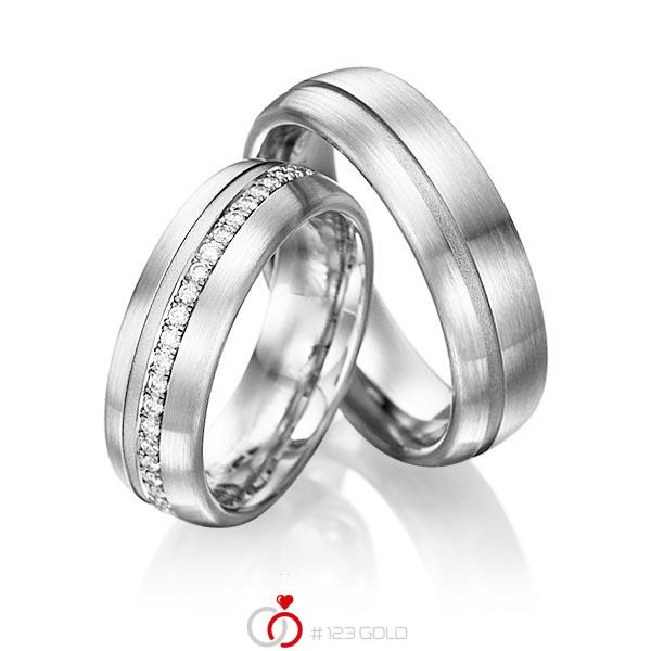 Paar klassische Memoire-Trauringe/Eheringe in Graugold 585 halbausgefasst mit zus. 0,176 ct. Brillant tw, si von Steinberg - Q-1199-8 Paar klassische Memoire-Trauringe/Eheringe in Graugold 585 halbausgefasst mit zus. 0,176 ct. Brillant tw, si von Steinberg - Q-1199-8