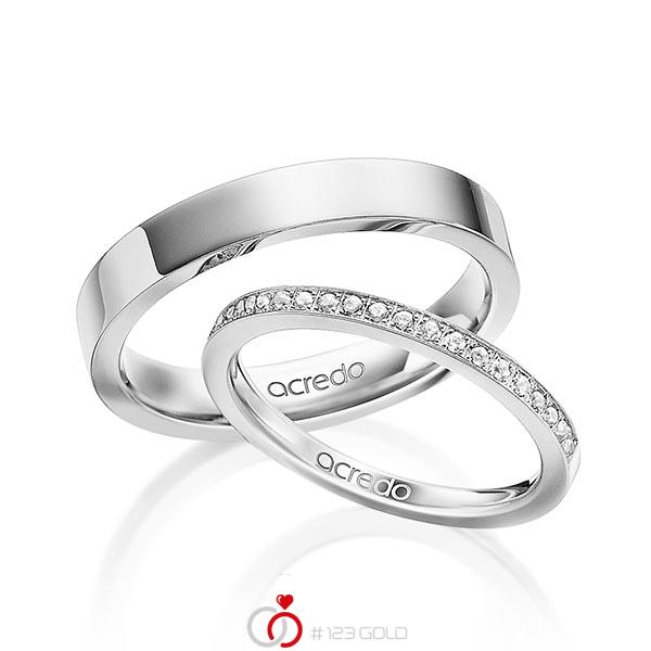 Paar klassische Memoire-Trauringe/Eheringe in Graugold 585 halbausgefasst mit zus. 0,22 ct. Brillant tw, si von acredo - A-1597-3 Paar klassische Memoire-Trauringe/Eheringe in Graugold 585 halbausgefasst mit zus. 0,22 ct. Brillant tw, si von acredo - A-1597-3