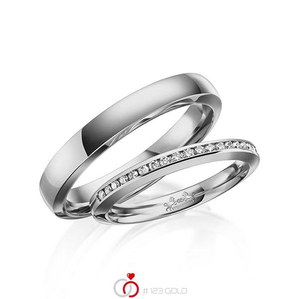 Paar klassische Memoire-Trauringe/Eheringe in Graugold 585 halbausgefasst mit zus. 0,23 ct. Brillant tw, si von Steinberg - Q-1635-5 Paar klassische Memoire-Trauringe/Eheringe in Graugold 585 halbausgefasst mit zus. 0,23 ct. Brillant tw, si von Steinberg - Q-1635-5