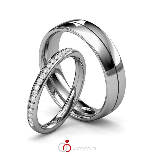 Paar klassische Memoire-Trauringe/Eheringe in Graugold 585 halbausgefasst mit zus. 0,3 ct. Brillant tw, si von acredo - A-1687-5 Paar klassische Memoire-Trauringe/Eheringe in Graugold 585 halbausgefasst mit zus. 0,3 ct. Brillant tw, si von acredo - A-1687-5