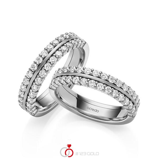 Paar klassische Memoire-Trauringe/Eheringe in Graugold 585 halbausgefasst mit zus. 1,28 ct. tw, si von acredo - A-2181-8 Paar klassische Memoire-Trauringe/Eheringe in Graugold 585 halbausgefasst mit zus. 1,28 ct. tw, si von acredo - A-2181-8