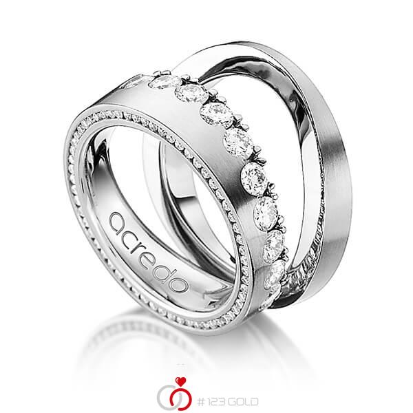 Paar klassische Memoire-Trauringe/Eheringe in Graugold 585 halbausgefasst mit zus. 1,385 ct. Brillant tw, si von acredo - A-1238-6 Paar klassische Memoire-Trauringe/Eheringe in Graugold 585 halbausgefasst mit zus. 1,385 ct. Brillant tw, si von acredo - A-1238-6