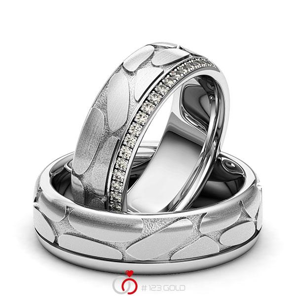 Paar klassische Memoire-Trauringe/Eheringe in Graugold 585 Laser Struktur halbausgefasst mit zus. 0,22 ct. Brillant tw, si von 123gold - Y-1392-8 Paar klassische Memoire-Trauringe/Eheringe in Graugold 585 Laser Struktur halbausgefasst mit zus. 0,22 ct. Brillant tw, si von 123gold - Y-1392-8