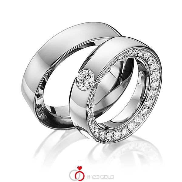 Paar klassische Memoire-Trauringe/Eheringe in Graugold 585 vollausgefasst mit 0,5 ct. + zus. 0,93 ct. Brillant tw, vs von 123gold - Y-1268-3 Paar klassische Memoire-Trauringe/Eheringe in Graugold 585 vollausgefasst mit 0,5 ct. + zus. 0,93 ct. Brillant tw, vs von 123gold - Y-1268-3