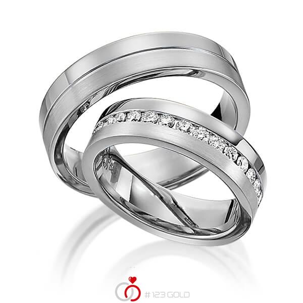 Paar klassische Memoire-Trauringe/Eheringe in Graugold 585 vollausgefasst mit zus. 0,99 ct. Brillant tw, si von Steinberg - Q-1194-8 Paar klassische Memoire-Trauringe/Eheringe in Graugold 585 vollausgefasst mit zus. 0,99 ct. Brillant tw, si von Steinberg - Q-1194-8