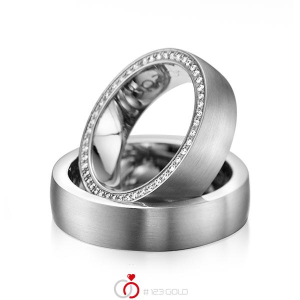 Paar klassische Memoire-Trauringe/Eheringe in Graugold dunkel 585 vollausgefasst mit zus. 0,255 ct. Brillant tw, si von acredo - A-1072-5 Paar klassische Memoire-Trauringe/Eheringe in Graugold dunkel 585 vollausgefasst mit zus. 0,255 ct. Brillant tw, si von acredo - A-1072-5