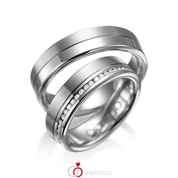 Paar klassische Memoire-Trauringe/Eheringe in Graugold dunkel 585 vollausgefasst mit zus. 0,47 ct. Brillant tw, si von acredo - A-1005-5 Paar klassische Memoire-Trauringe/Eheringe in Graugold dunkel 585 vollausgefasst mit zus. 0,47 ct. Brillant tw, si von acredo - A-1005-5