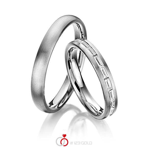 Paar klassische Memoire-Trauringe/Eheringe in Graugold dunkel 585 vollausgefasst mit zus. 1,38 ct. Baguette-Diamant tw, vs von 123gold - Y-1109-2 Paar klassische Memoire-Trauringe/Eheringe in Graugold dunkel 585 vollausgefasst mit zus. 1,38 ct. Baguette-Diamant tw, vs von 123gold - Y-1109-2