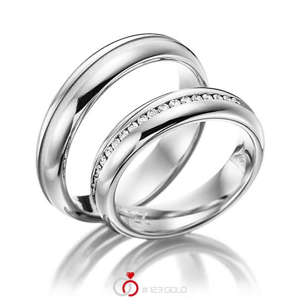 Paar klassische Memoire-Trauringe/Eheringe in Palladium 950 halbausgefasst mit zus. 0,22 ct. Brillant tw, si von Steinberg - Q-1206-1 Paar klassische Memoire-Trauringe/Eheringe in Palladium 950 halbausgefasst mit zus. 0,22 ct. Brillant tw, si von Steinberg - Q-1206-1