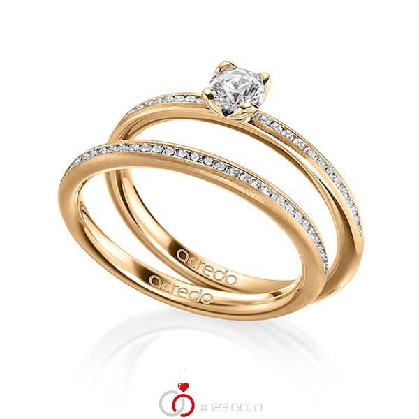 Paar klassische Memoire-Trauringe/Eheringe in Roségold 585 halbausgefasst mit 0,3 ct. + zus. 0,28 ct. Brillant tw, si von acredo - A-1599-5 Paar klassische Memoire-Trauringe/Eheringe in Roségold 585 halbausgefasst mit 0,3 ct. + zus. 0,28 ct. Brillant tw, si von acredo - A-1599-5