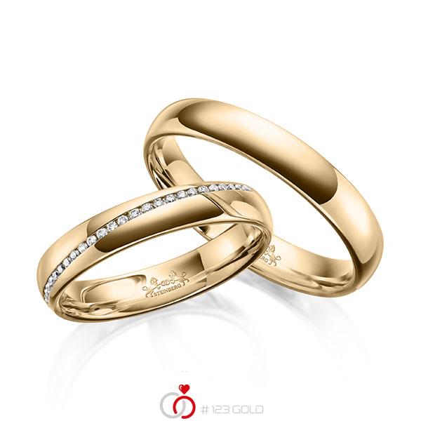 Paar klassische Memoire-Trauringe/Eheringe in Roségold 585 halbausgefasst mit zus. 0,145 ct. Brillant tw, si von Steinberg - Q-1624-4 Paar klassische Memoire-Trauringe/Eheringe in Roségold 585 halbausgefasst mit zus. 0,145 ct. Brillant tw, si von Steinberg - Q-1624-4