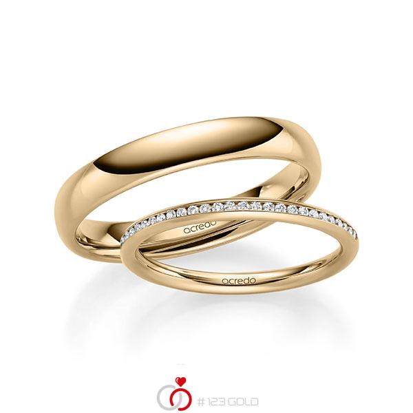 Paar klassische Memoire-Trauringe/Eheringe in Roségold 585 halbausgefasst mit zus. 0,15 ct. Brillant tw, si von acredo - A-1598-5 Paar klassische Memoire-Trauringe/Eheringe in Roségold 585 halbausgefasst mit zus. 0,15 ct. Brillant tw, si von acredo - A-1598-5