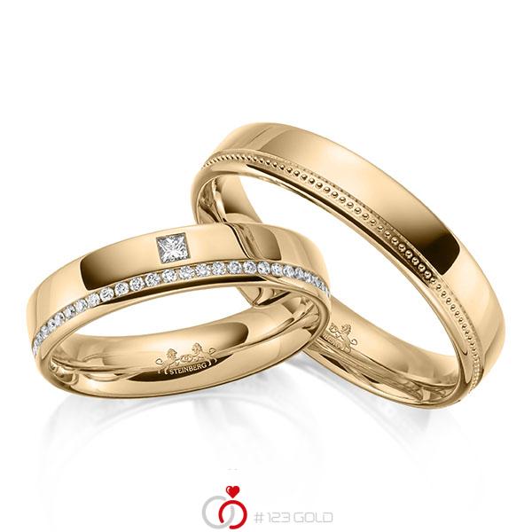 Paar klassische Memoire-Trauringe/Eheringe in Roségold 585 halbausgefasst mit zus. 0,17 ct. Brillant & Prinzess-Diamant tw, si von Steinberg - Q-1653-2 Paar klassische Memoire-Trauringe/Eheringe in Roségold 585 halbausgefasst mit zus. 0,17 ct. Brillant & Prinzess-Diamant tw, si von Steinberg - Q-1653-2