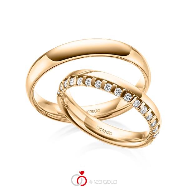 Paar klassische Memoire-Trauringe/Eheringe in Roségold 585 halbausgefasst mit zus. 0,225 ct. tw, si von acredo - A-2107-1 Paar klassische Memoire-Trauringe/Eheringe in Roségold 585 halbausgefasst mit zus. 0,225 ct. tw, si von acredo - A-2107-1