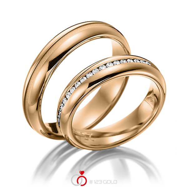 Paar klassische Memoire-Trauringe/Eheringe in Roségold 585 halbausgefasst mit zus. 0,22 ct. Brillant tw, si von 123gold - Y-1082-5 Paar klassische Memoire-Trauringe/Eheringe in Roségold 585 halbausgefasst mit zus. 0,22 ct. Brillant tw, si von 123gold - Y-1082-5