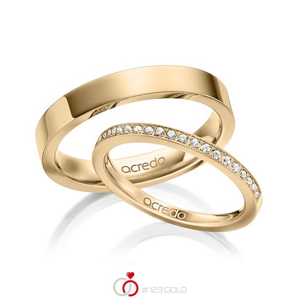 Paar klassische Memoire-Trauringe/Eheringe in Roségold 585 halbausgefasst mit zus. 0,22 ct. Brillant tw, si von acredo - A-1597-4 Paar klassische Memoire-Trauringe/Eheringe in Roségold 585 halbausgefasst mit zus. 0,22 ct. Brillant tw, si von acredo - A-1597-4
