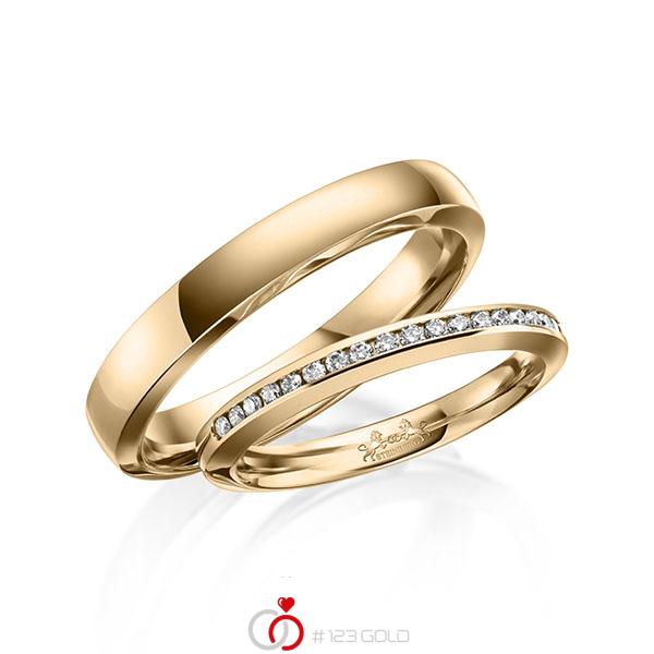 Paar klassische Memoire-Trauringe/Eheringe in Roségold 585 halbausgefasst mit zus. 0,23 ct. Brillant tw, si von Steinberg - Q-1635-4 Paar klassische Memoire-Trauringe/Eheringe in Roségold 585 halbausgefasst mit zus. 0,23 ct. Brillant tw, si von Steinberg - Q-1635-4