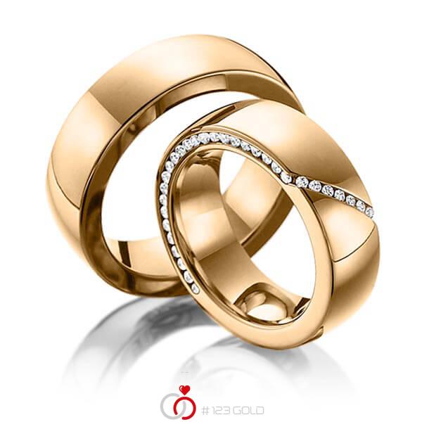 Paar klassische Memoire-Trauringe/Eheringe in Roségold 585 halbausgefasst mit zus. 0,29 ct. Brillant tw, si von 123gold - Y-1281-5 Paar klassische Memoire-Trauringe/Eheringe in Roségold 585 halbausgefasst mit zus. 0,29 ct. Brillant tw, si von 123gold - Y-1281-5