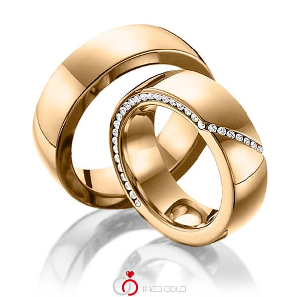 Paar klassische Memoire-Trauringe/Eheringe in Roségold 585 halbausgefasst mit zus. 0,29 ct. Brillant tw, si von Steinberg - Q-1226-5 Paar klassische Memoire-Trauringe/Eheringe in Roségold 585 halbausgefasst mit zus. 0,29 ct. Brillant tw, si von Steinberg - Q-1226-5