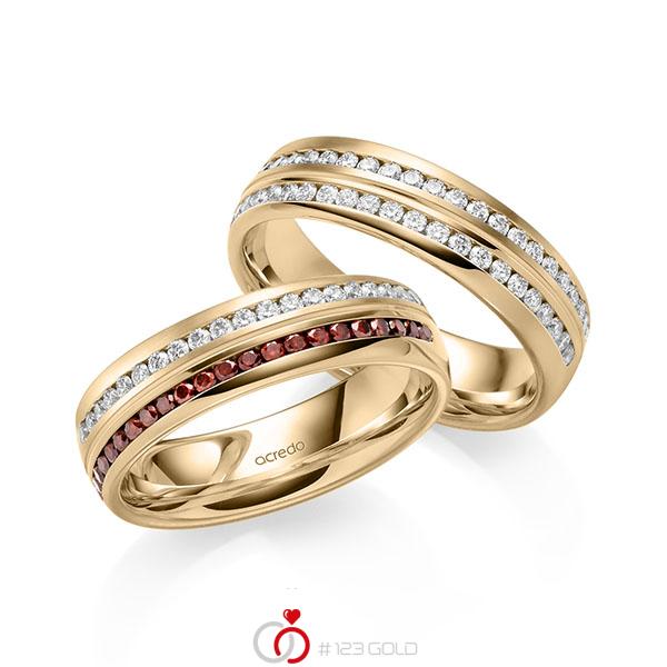 Paar klassische Memoire-Trauringe/Eheringe in Roségold 585 halbausgefasst mit zus. 0,92 ct. Brillant Red Cherry tw, vs von acredo - A-2188-7 Paar klassische Memoire-Trauringe/Eheringe in Roségold 585 halbausgefasst mit zus. 0,92 ct. Brillant Red Cherry tw, vs von acredo - A-2188-7