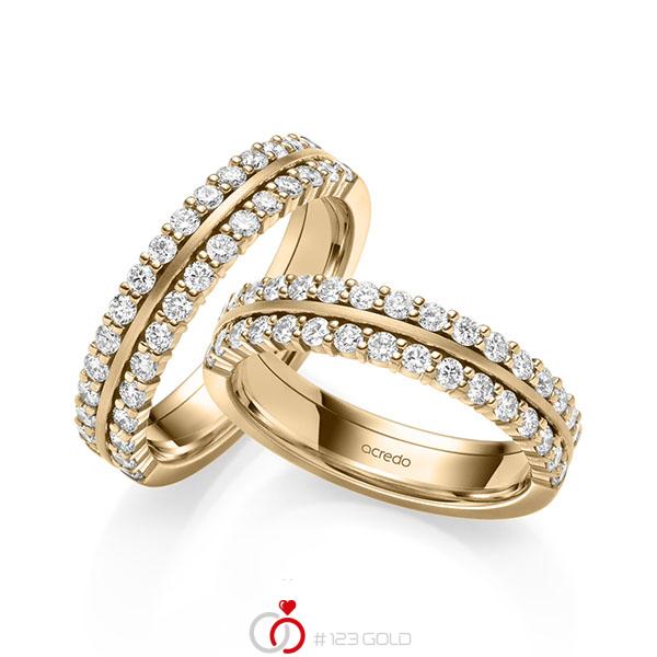 Paar klassische Memoire-Trauringe/Eheringe in Roségold 585 halbausgefasst mit zus. 1,28 ct. tw, si von acredo - A-2181-5 Paar klassische Memoire-Trauringe/Eheringe in Roségold 585 halbausgefasst mit zus. 1,28 ct. tw, si von acredo - A-2181-5