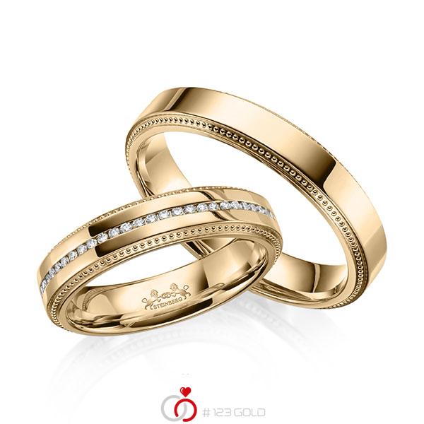 Paar klassische Memoire-Trauringe/Eheringe in Roségold 585 vollausgefasst mit zus. 0,295 ct. Brillant tw, si von Steinberg - Q-1657-1 Paar klassische Memoire-Trauringe/Eheringe in Roségold 585 vollausgefasst mit zus. 0,295 ct. Brillant tw, si von Steinberg - Q-1657-1